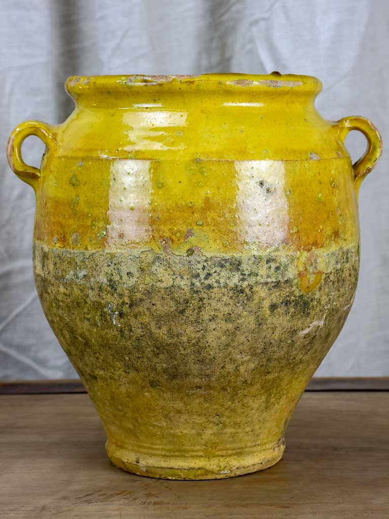 Antique French confit pot with yellow glaze 10 ¾"