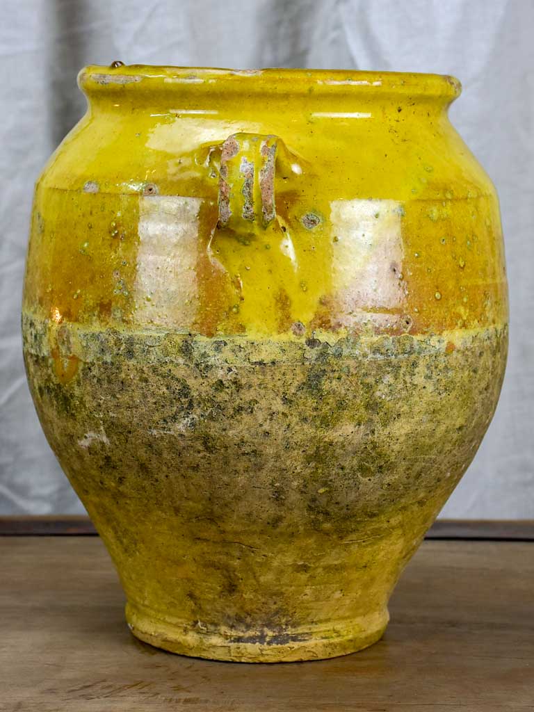 Antique French confit pot with yellow glaze 10 ¾"