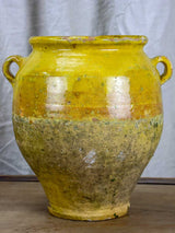 Antique French confit pot with yellow glaze 10 ¾"