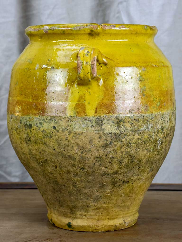 Antique French confit pot with yellow glaze 10 ¾"