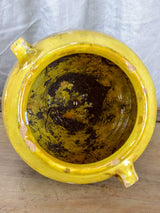 Antique French confit pot with yellow glaze 10 ¾"