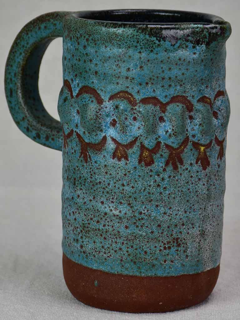 Vintage pitcher with turquoise glaze 7"