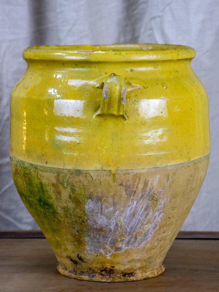 Antique French confit pot with yellow glaze 11 ¾"
