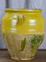 Antique French confit pot with yellow glaze 11 ¾"