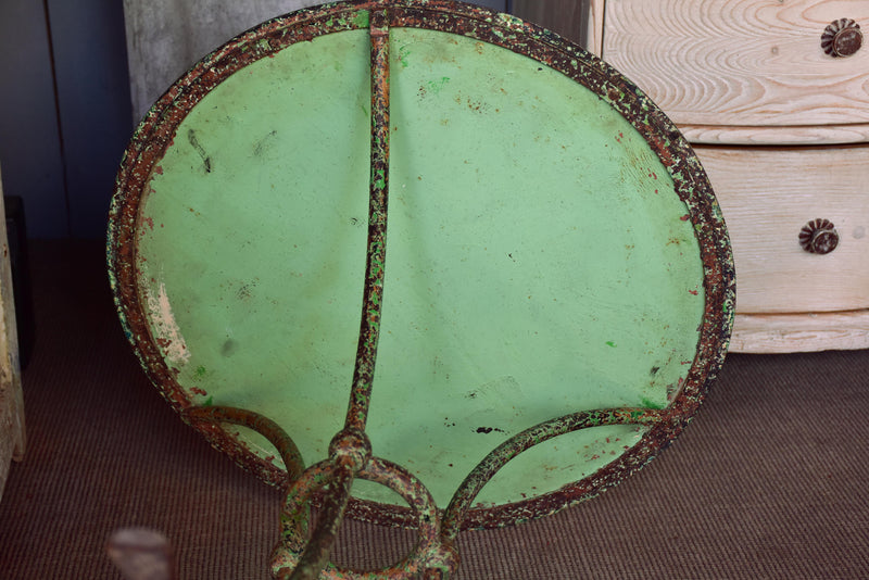 Round French garden table with green patina