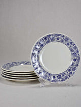 Set of six blue and white vintage side plates 8"