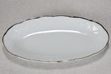 Mid century Limoges dinnerware set - white lattice pattern with silver edge