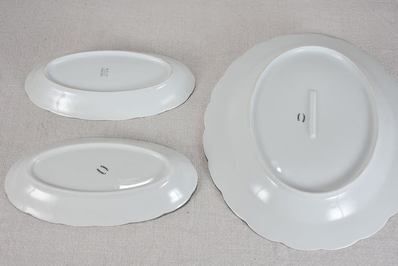 Mid century Limoges dinnerware set - white lattice pattern with silver edge