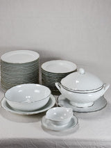 Mid century Limoges dinnerware set - white lattice pattern with silver edge