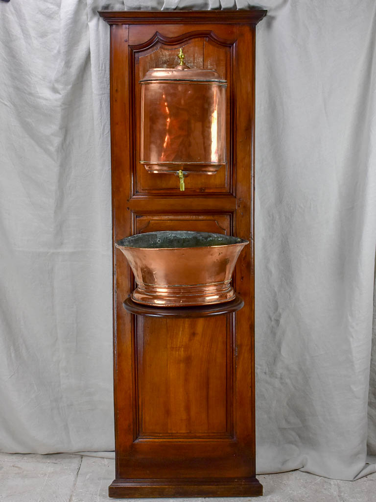 18th Century mounted copper basin on walnut panel