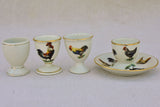 Four 1920's French porcelain egg cups with chicken and rooster transfers