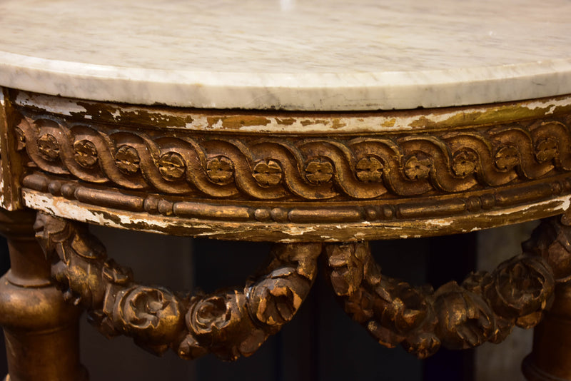 Louis XVI demilune console table with marble top