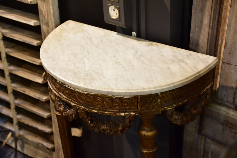 Louis XVI demilune console table with marble top