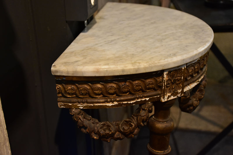 Louis XVI demilune console table with marble top