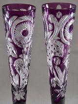 Pair of vintage crystal champagne flutes / vases  amethyst violet 12½"