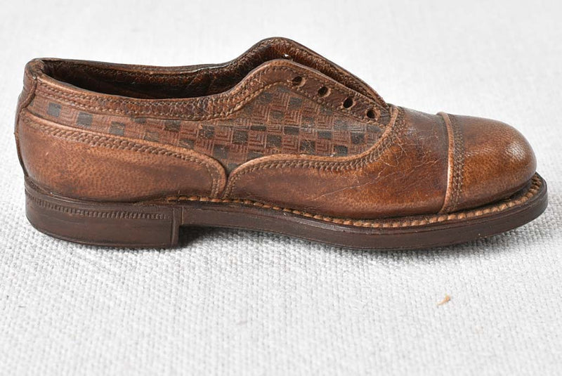 Miniature leather shoe - shoemaker's project 1940s 4"