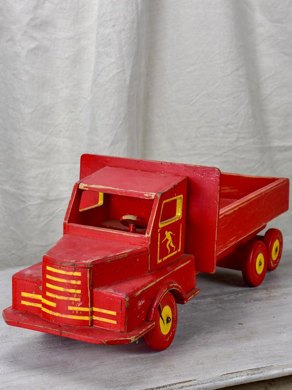 Antique French red wooden toy truck