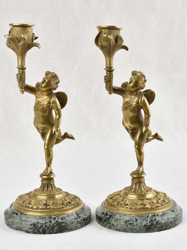 Pair of Napoleon III angel candlesticks - bronze 10¼"