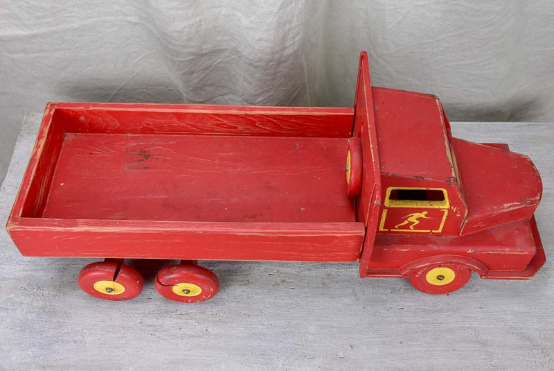 Antique wood, red painted toy truck