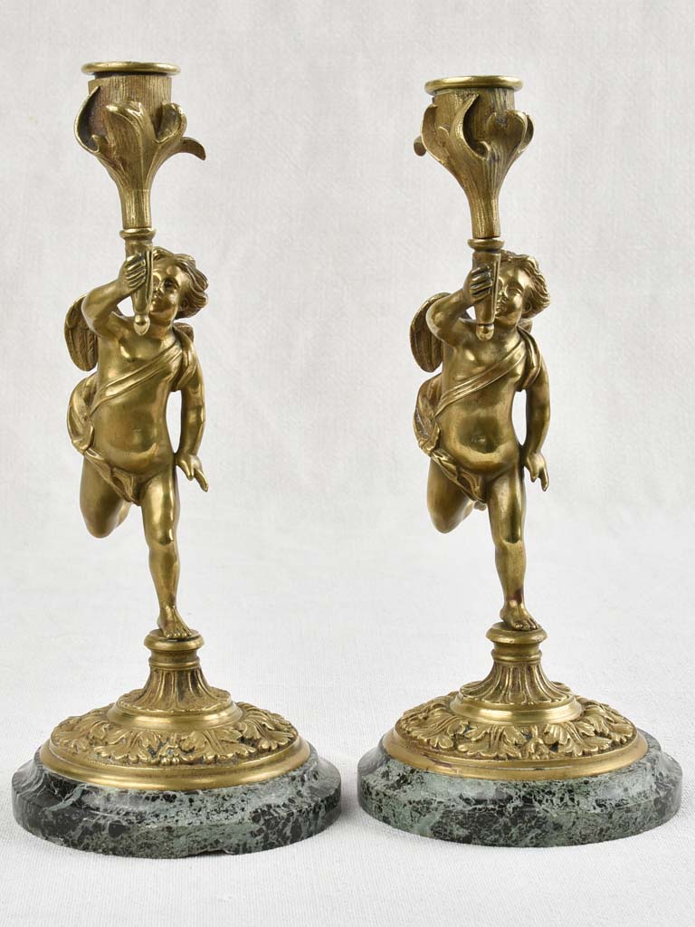Pair of Napoleon III angel candlesticks - bronze 10¼"