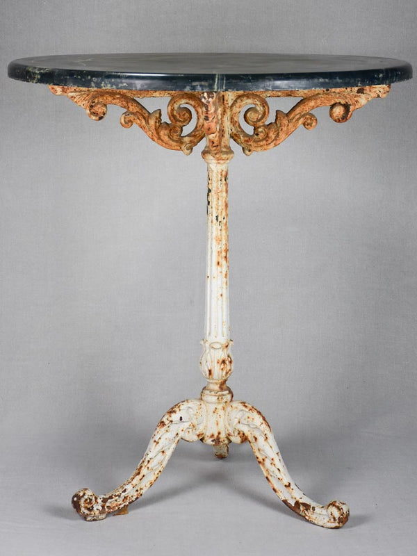 19th-century French garden table with black marble 26½" diameter