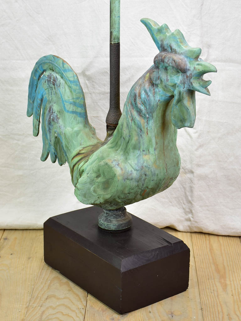 Antique French weathervane rooster mounted on timber block