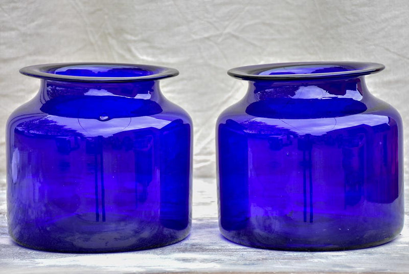 Pair of antique French cobalt blue glass jars