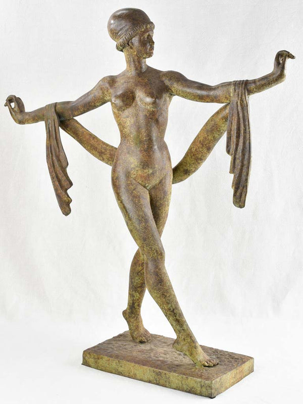 Large vintage bronze sculpture of a lady with a scarf 36½"
