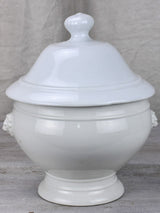 Antique French soup tureen with lion's heads - white