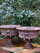 Pair of 19th century French garden urns with brown patina