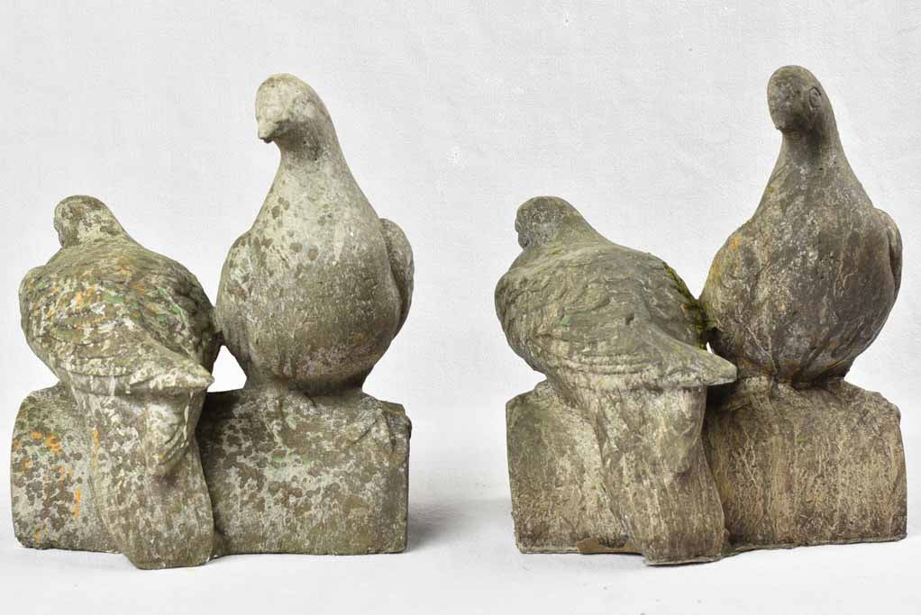 Pair of vintage garden pigeon sculptures 13"