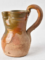 Small antique pitcher with brown glaze 8"