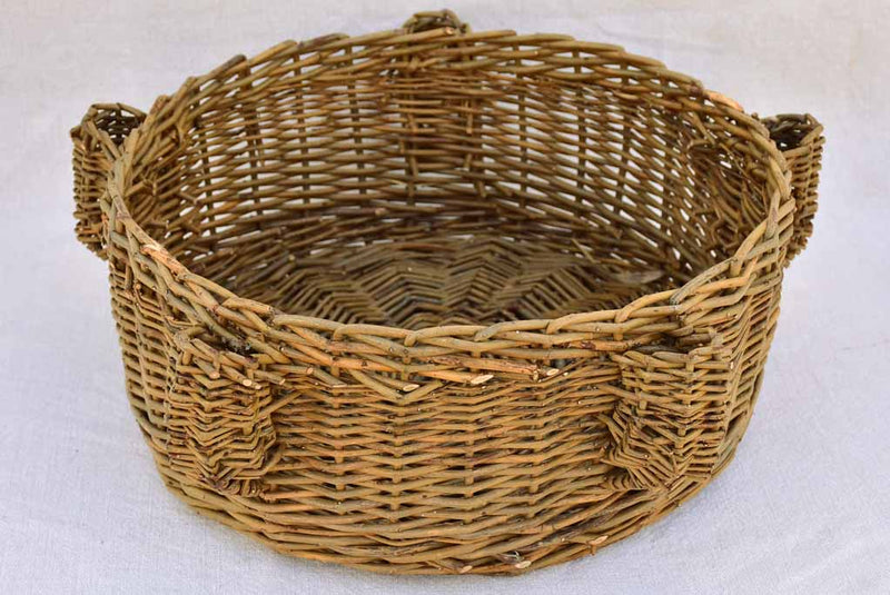 1960's French woven rattan basket with candle holders 14½"