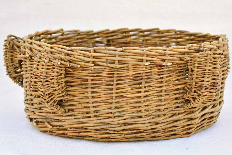 1960's French woven rattan basket with candle holders 14½"