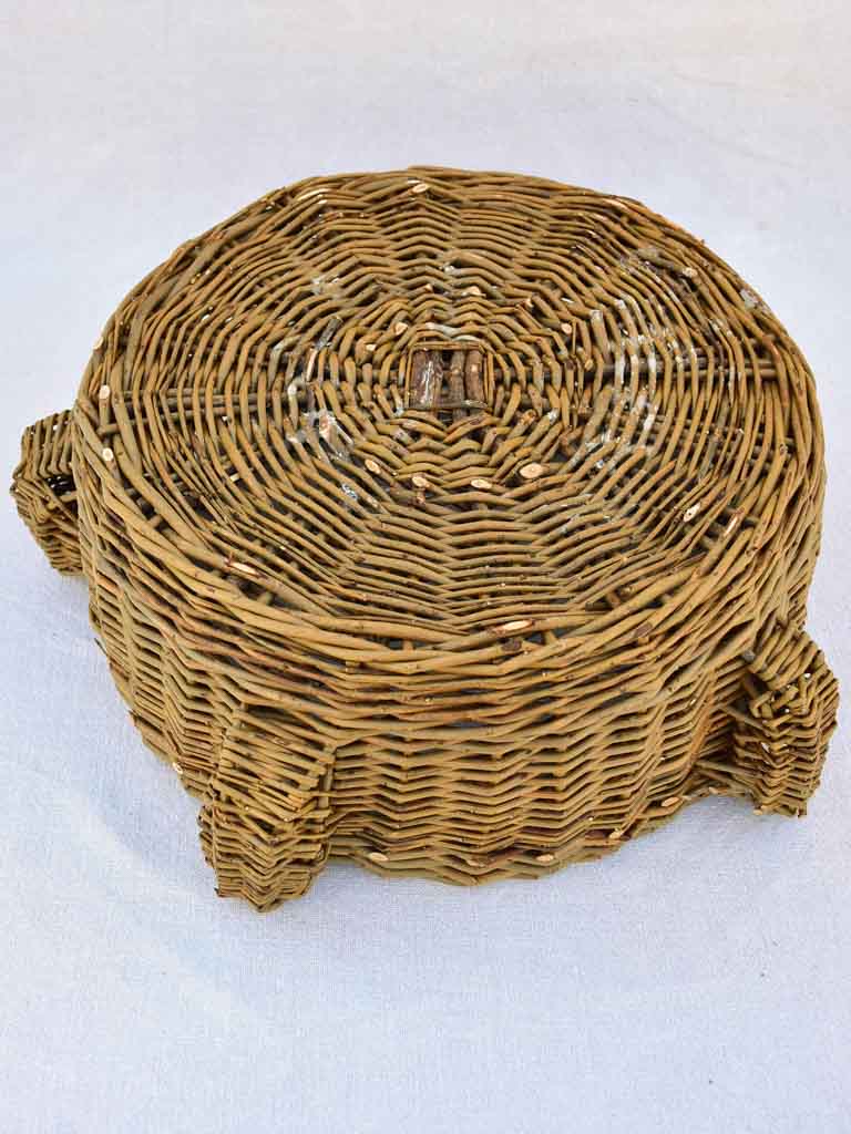 1960's French woven rattan basket with candle holders 14½"