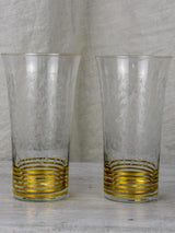 6 engraved antique orangeade glasses with gold stripes