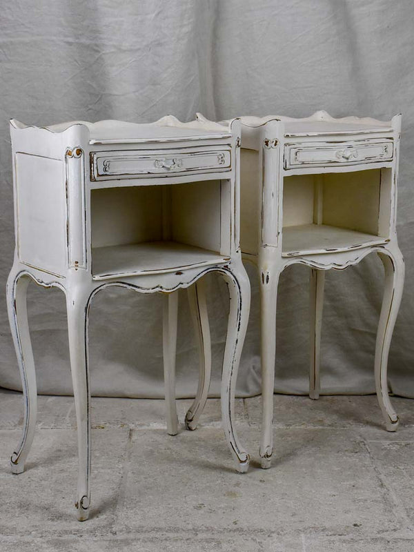 Pair of vintage French nightstands with white patina