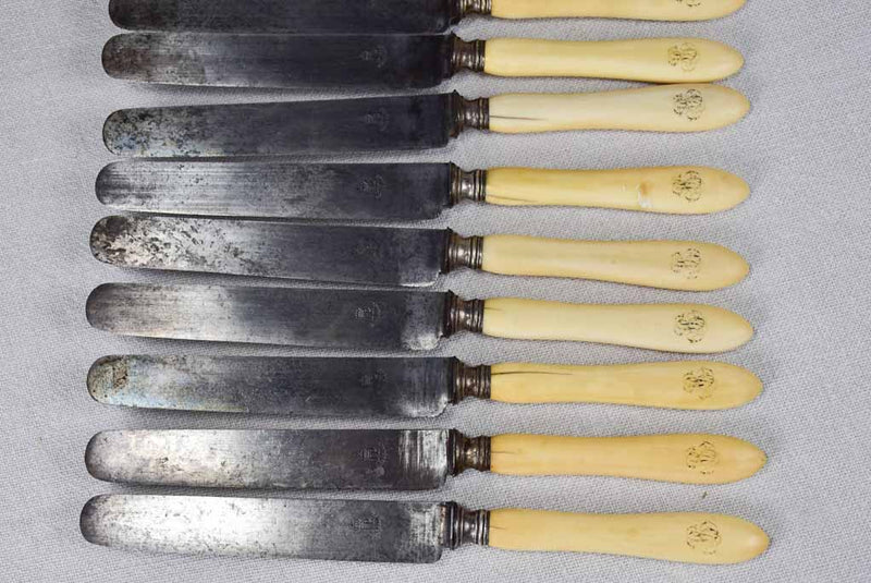 Collection of 17 antique French knives with bone handles