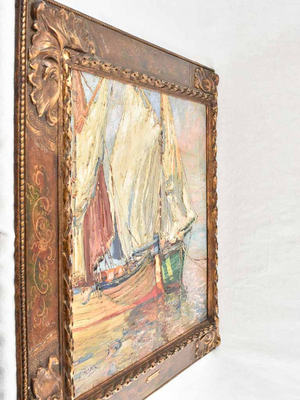 Luminous painting of sail boats - L. Arrou 26¾" x  32¾"