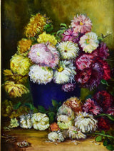 French painting of dahlias in a decorative frame 22" x 26"