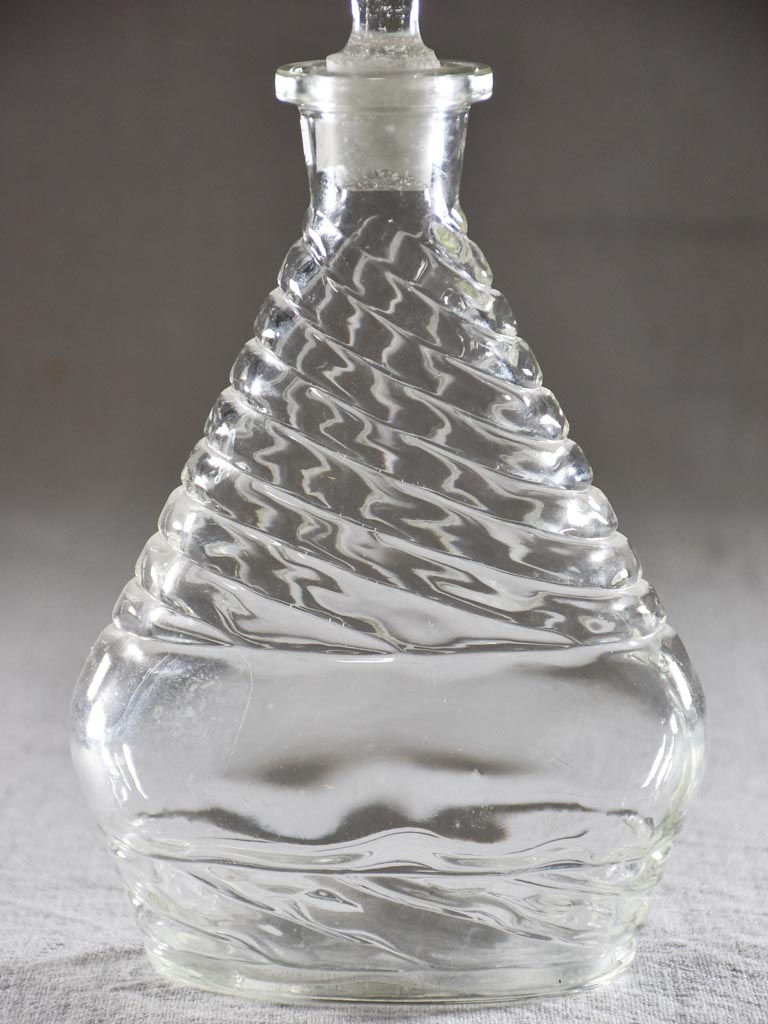 Vintage French liqueur decanter with diagonal ribbed pattern