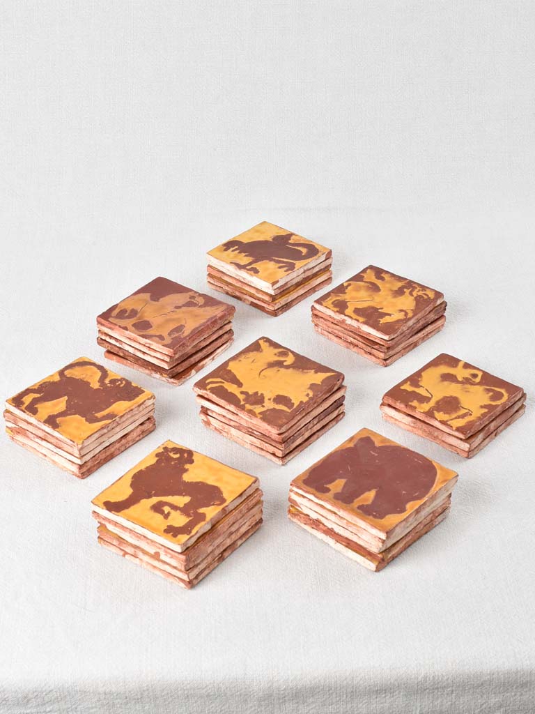 Collection of handmade tiles - ocher and brown