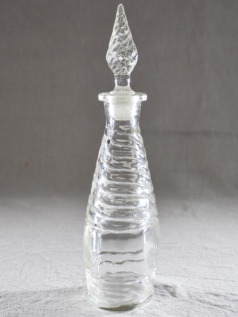 Vintage French liqueur decanter with diagonal ribbed pattern