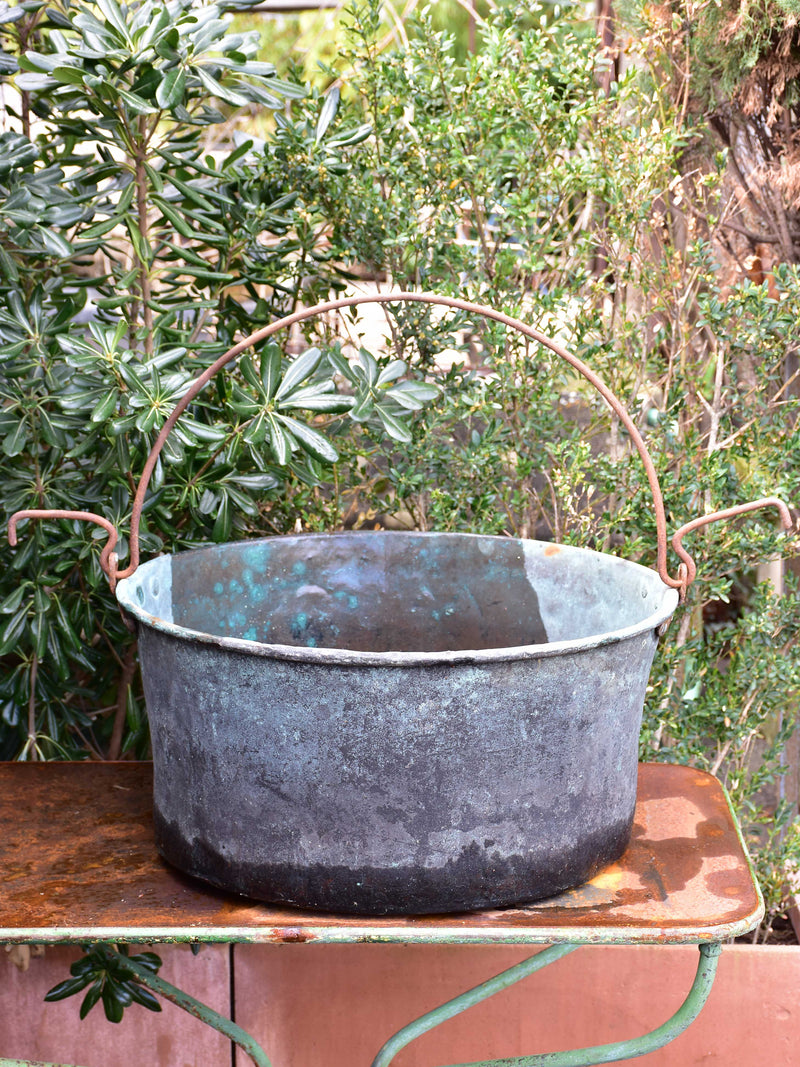 19th century copper cauldron with iron handle