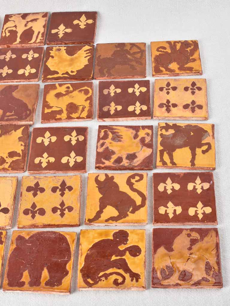 Collection of handmade tiles - ocher and brown