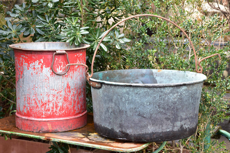 Industrial French bucket and copper cauldron