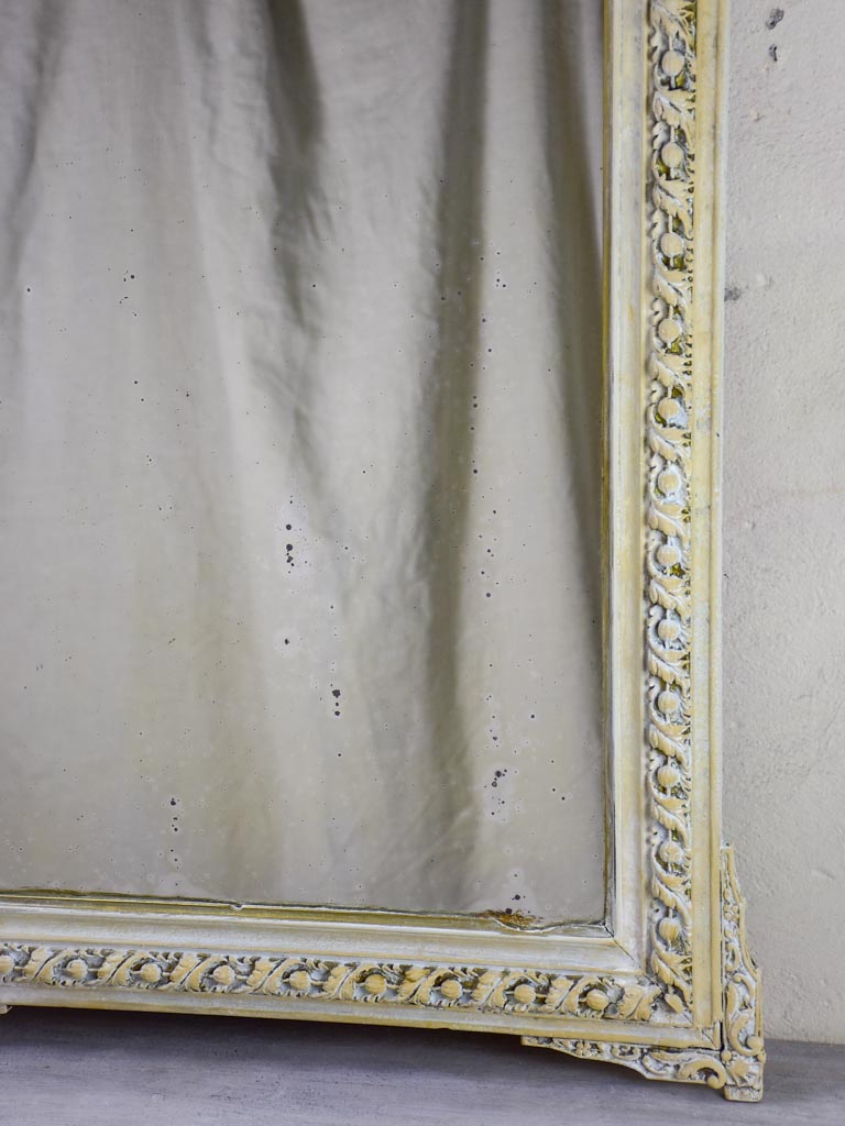 Antique French mirror with cornice and beige patina 26½" x 40½"