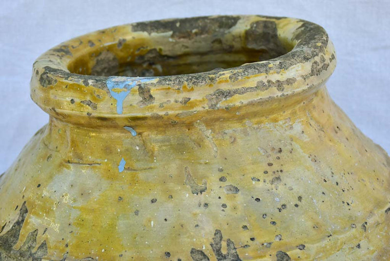 18th century Greek olive jar - ribbed with yellow glaze 22¾"