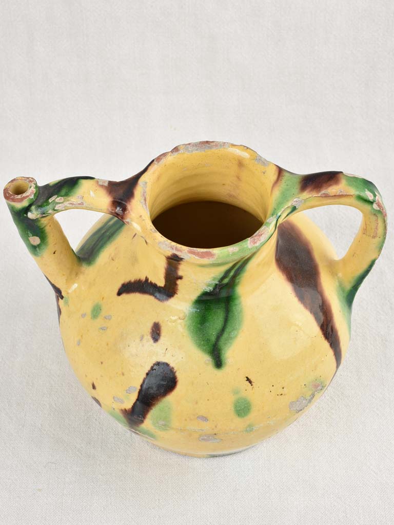 19thCentury Yellow & Green Glazed Water Pitcher / orjol 9½" Chez Pluie