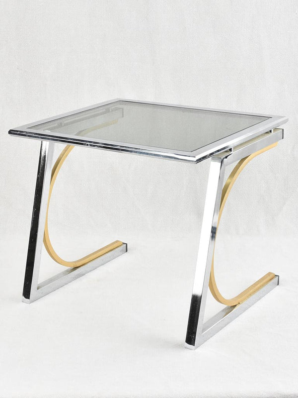 Vintage chrome-framed smoked glass side table